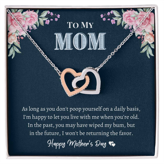 To My Mom - Don'T Poop Yourself - Interlocking Heart Necklace Interlocking Hearts Necklace