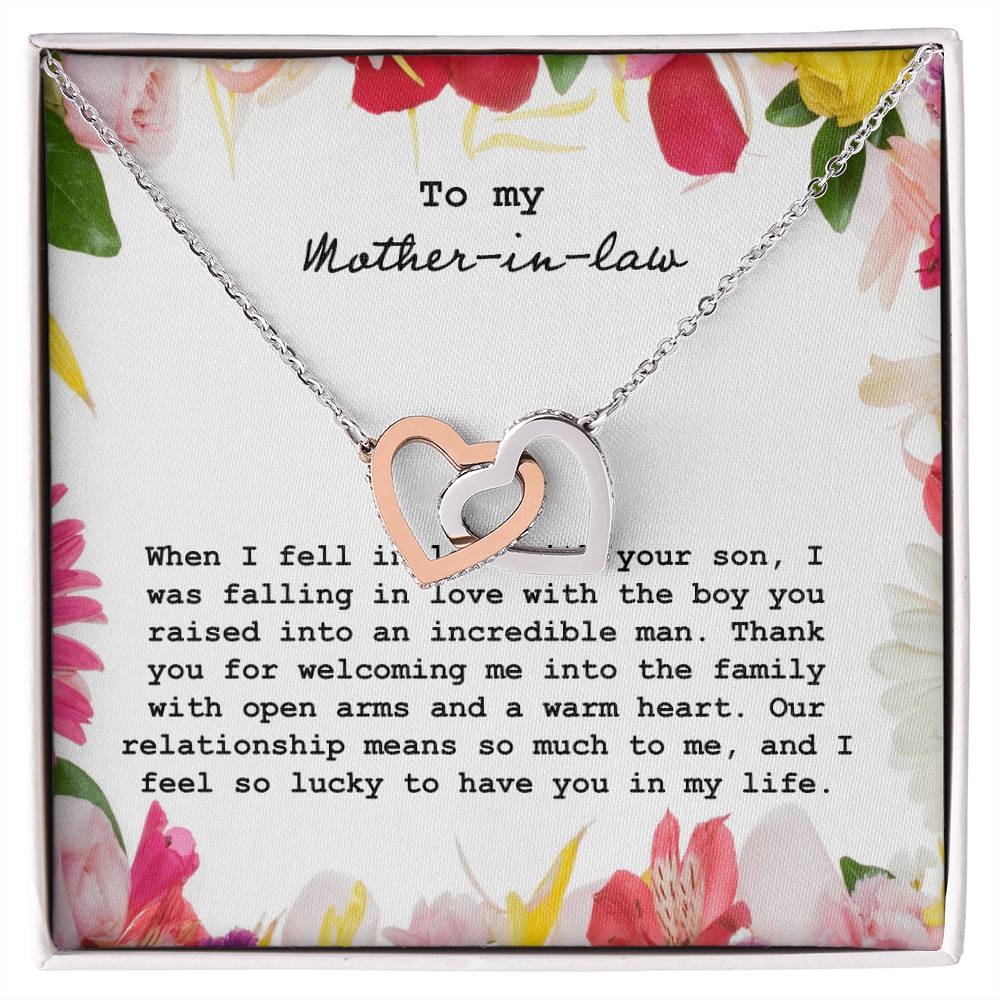 To My Mother In Law When I Fell In Love With Your Son Interlocking Hearts Necklace