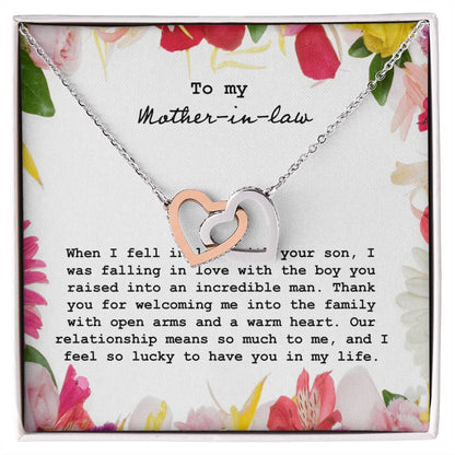 To My Mother In Law When I Fell In Love With Your Son Interlocking Hearts Necklace