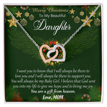 Merry Christmas To My Daughter Interlocking Hearts Necklace
