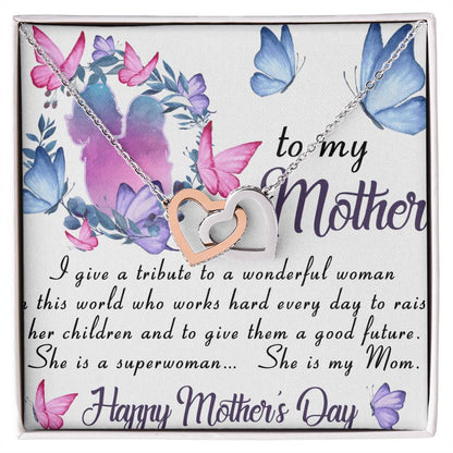 To My Mom- Pendant Necklace Birthday Gift Mothers Day Gift Jewelry For Her Interlocking Hearts Necklace