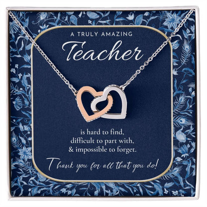 Teacher Gift Gift For Teacher Necklace A Truly Amazing Teacher Appreciation Gift Gorgeous Necklace For Teacher Interlocking Hearts Necklace