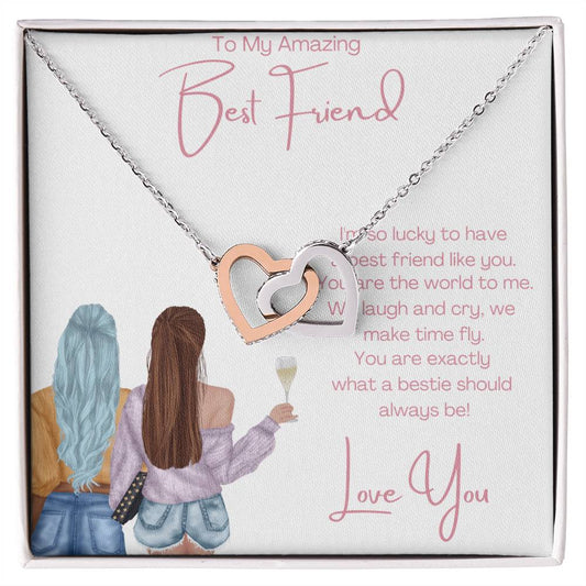 To My Amazing Best Friend - 2 Hearts Interlocking Hearts Necklace