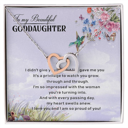 To My Beautiful Goddaughter Interlocking Hearts Necklace Birthday Message Card From Godmother
