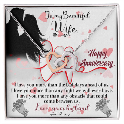 Love Birthday To My Beautiful Wife. Interlocking Hearts Necklace