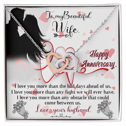 Love Birthday To My Beautiful Wife. Interlocking Hearts Necklace