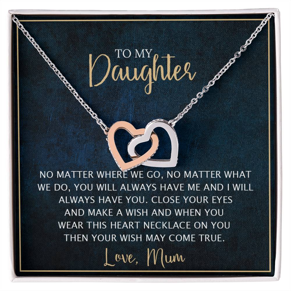 To My Daughter - Unique Heart Bonding Necklace Gift Set Interlocking Hearts Necklace