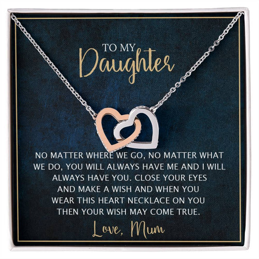 To My Daughter - Unique Heart Bonding Necklace Gift Set Interlocking Hearts Necklace