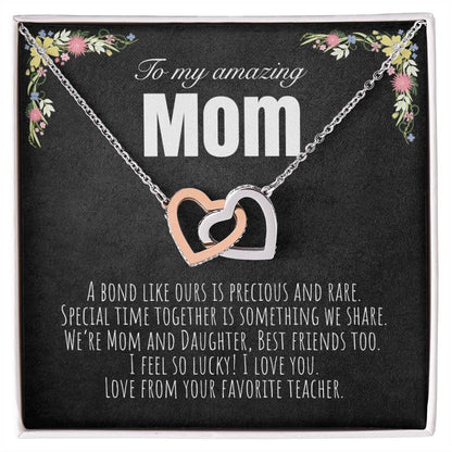 To My Mom - From Your Favorite Teacher Interlocking Hearts Necklace