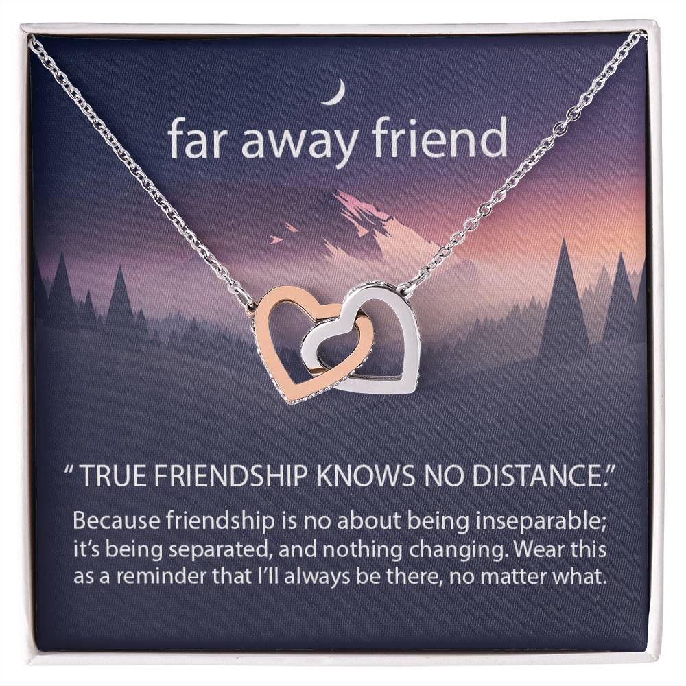 True Friendship Knows No Distance Interlocking Hearts Necklace