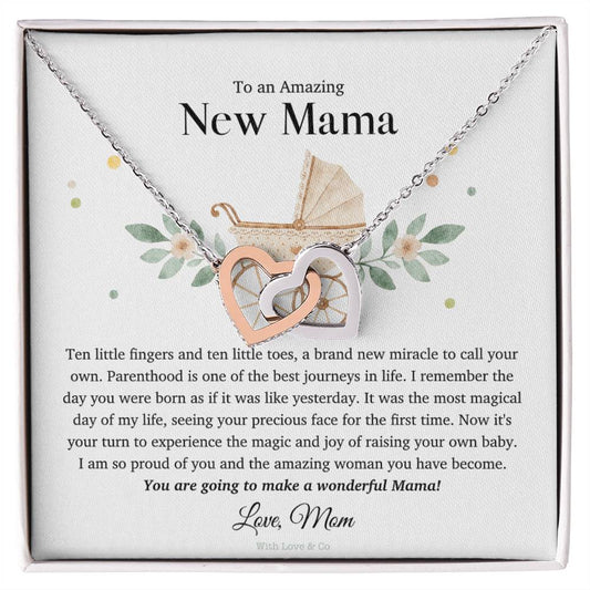 To An Amazing New Mama - Interlocking Heart Necklace Interlocking Hearts Necklace