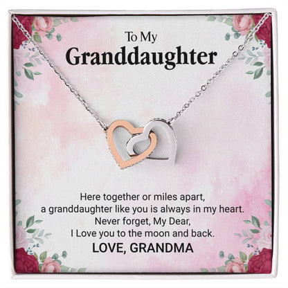 To My Granddaughter-Here Together-Lecklace Interlocking Hearts Necklace