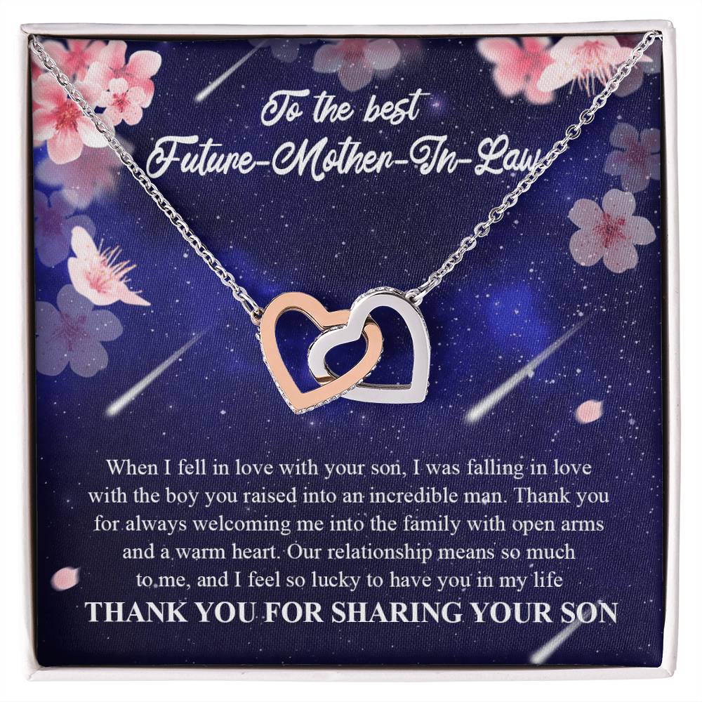 To My Future Mother-In-Law - Thank You For Always Welcoming Me Into The Family With Open Arms And A Warm Heart Interlocking Hearts Necklace