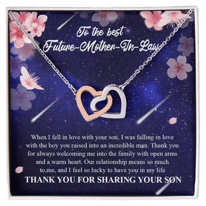 To My Future Mother-In-Law - Thank You For Always Welcoming Me Into The Family With Open Arms And A Warm Heart Interlocking Hearts Necklace