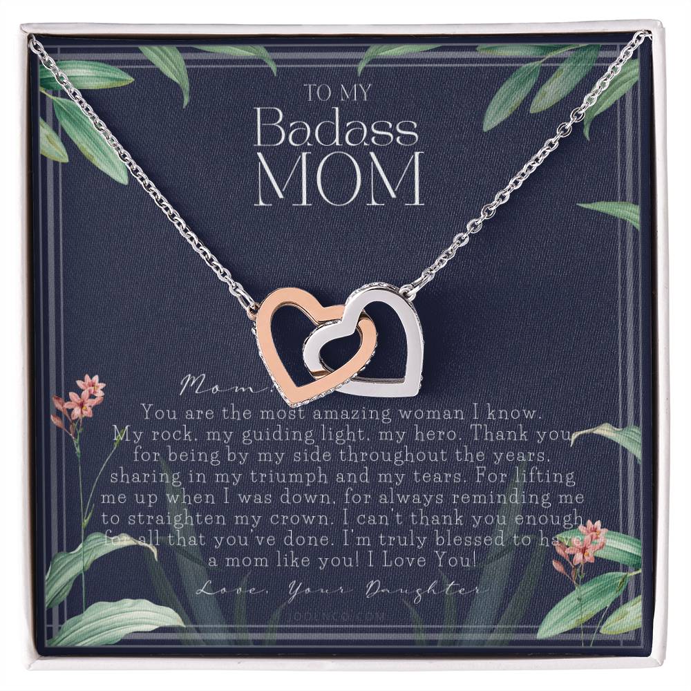 To My Badass Mom Necklace Mother’S Day Gift Daughter To Mom Gift Gift From Daughter To Mom On Wedding Day Mom Gift Birthday Gift Interlocking Hearts Necklace