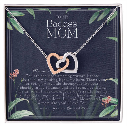 To My Badass Mom Necklace Mother’S Day Gift Daughter To Mom Gift Gift From Daughter To Mom On Wedding Day Mom Gift Birthday Gift Interlocking Hearts Necklace