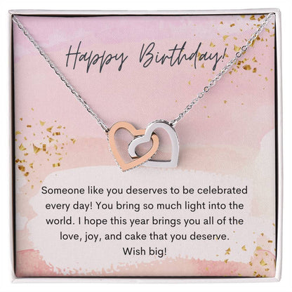 Happy Birthday Interlocking Hearts Necklace Pink Swatches