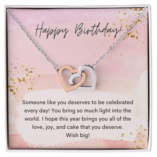Happy Birthday Interlocking Hearts Necklace Pink Swatches