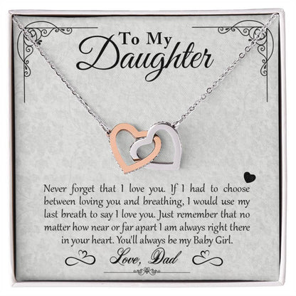 My Baby Girl - Love Dad - Double Heart Necklace Interlocking Hearts Necklace
