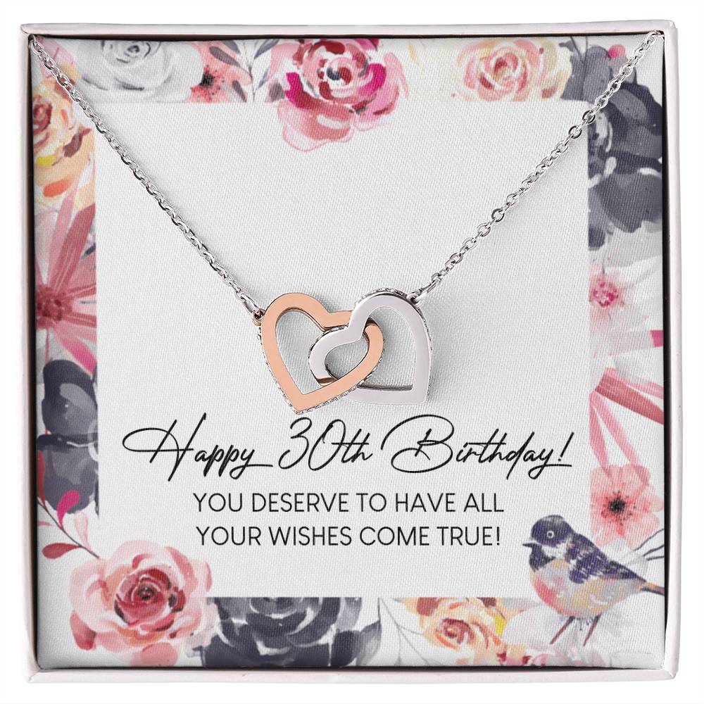 Happy 30Th Birthday Interlocking Hearts Necklace Message Card