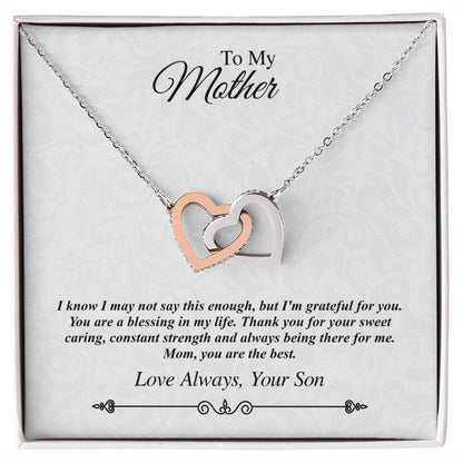 To My Mother Linked Hearts Necklace - I'M Grateful For You You Are The Best Interlocking Hearts Necklace
