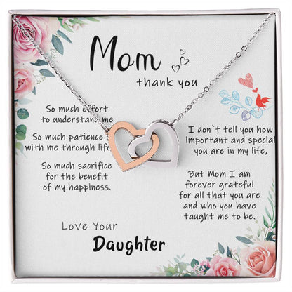 Mom Thank You So Much. Interlocking Hearts Necklace