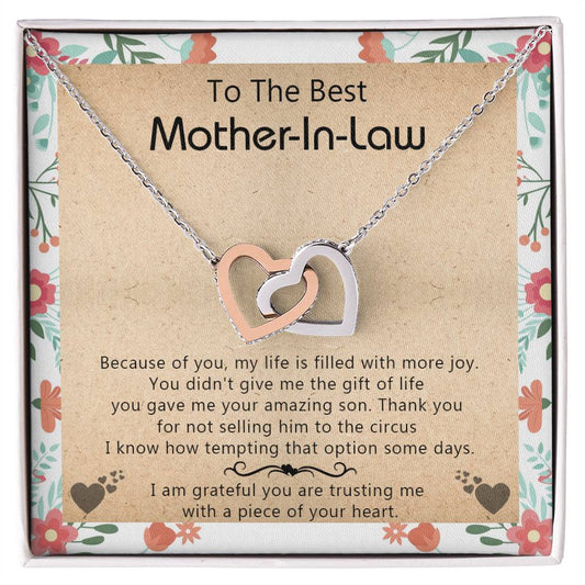 Gift For Mother-In-Law - My Life Is Filled With More Joy - Interlocking Interlocking Hearts Necklace