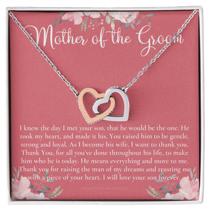 Mother Of The Groom Gift Necklace Wedding Gift Bridal Party Rehearsal Dinner Man Of My Dreams Parent Of Groom Mother In Law Gift Interlocking Hearts Necklace