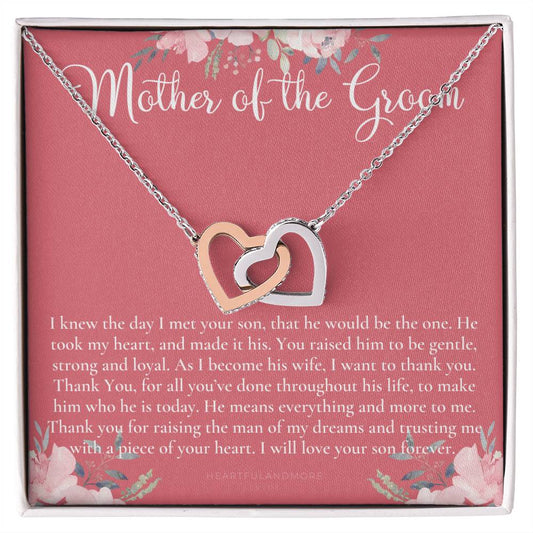 Mother Of The Groom Gift Necklace Wedding Gift Bridal Party Rehearsal Dinner Man Of My Dreams Parent Of Groom Mother In Law Gift Interlocking Hearts Necklace