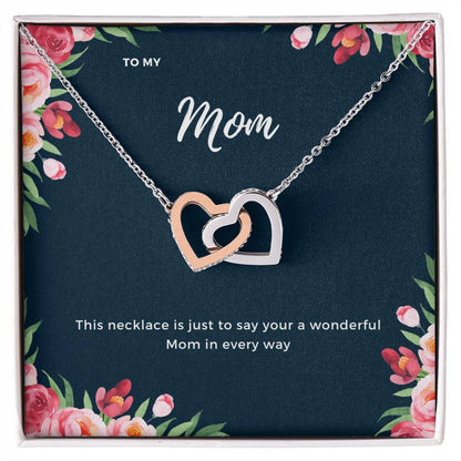 To My Mom Interlocking Necklace Floral Interlocking Hearts Necklace