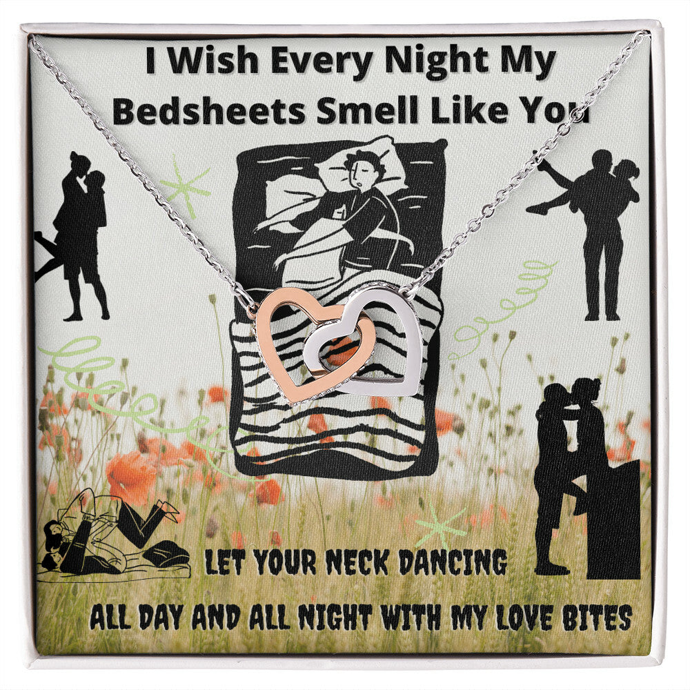 I Wish Every Night My Bedsheets Smell Like You - Gift For Future Wife Interlocking Hearts Necklace