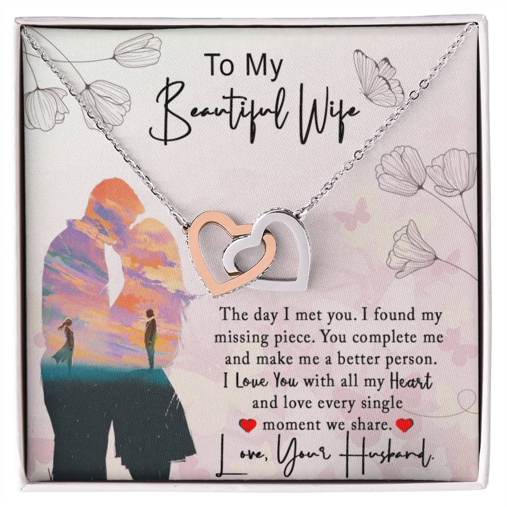 To My Beautiful Wife Interlocking Hearts Necklace