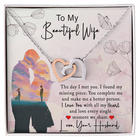 To My Beautiful Wife Interlocking Hearts Necklace