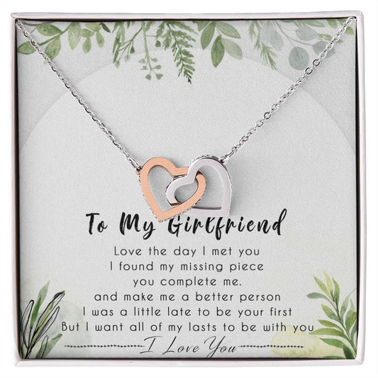 To My Girlfriend Interlocking Hearts Necklace Message Card