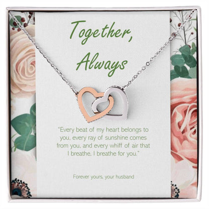 Two Hearts Necklace - Cubic Zirconia Stones Interlocking Hearts Necklace