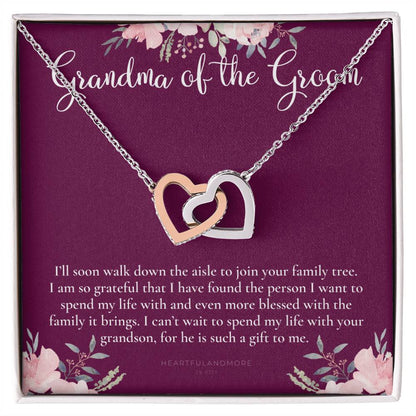 Grandmother Of The Groom Gift Necklace Grandma Wedding Gift Nana Bridal Shower Rehearsal Dinner Thank You Gift Interlocking Hearts Necklace