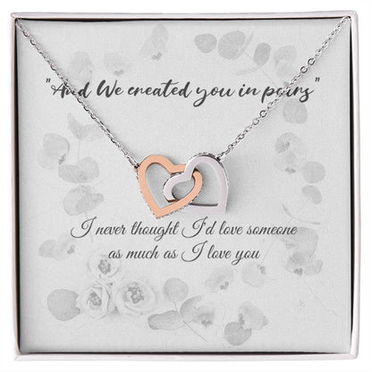 Engagement Gift For Your Finacé - With Quote And We Created You In Pairs. Interlocking Hearts Necklace