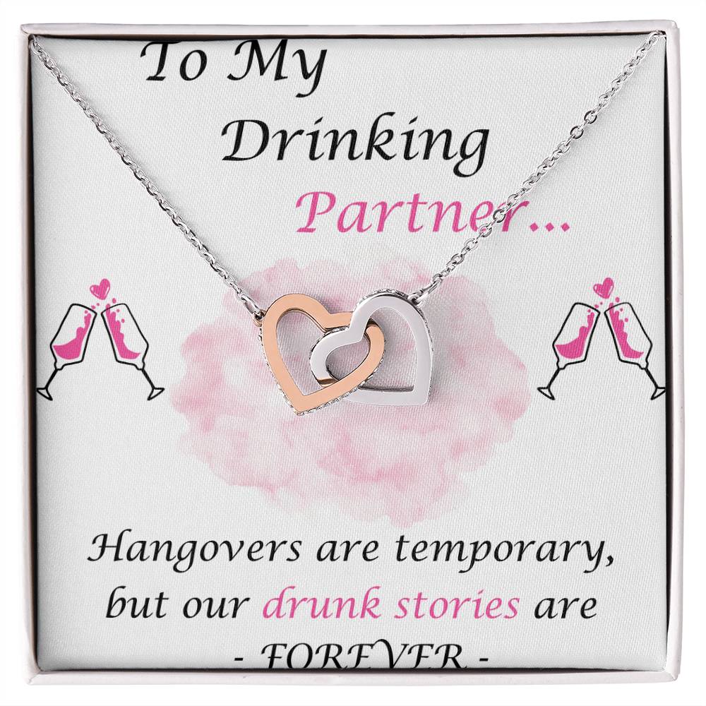 To My Drinking Partner Interlocking Hearts Necklace Message Card