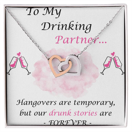 To My Drinking Partner Interlocking Hearts Necklace Message Card