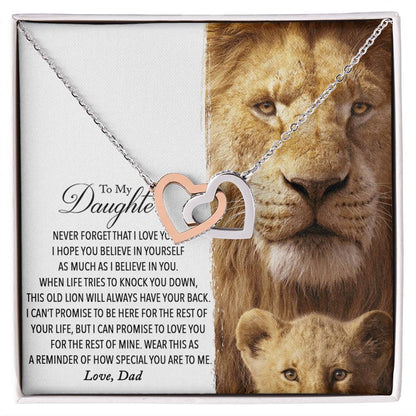 To My Daughter - This Old Lion Will Always Have Your Back Interlocking Hearts Necklace