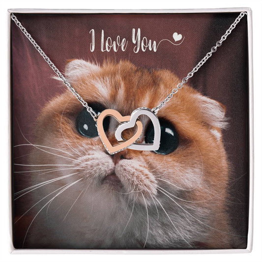 I Love You Cute Gift - Kitten Hearts Necklace Interlocking Hearts Necklace