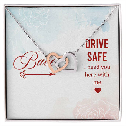 Babe - Drive Safe I Need You Here With Me - Interlocking Heart Necklace Interlocking Hearts Necklace