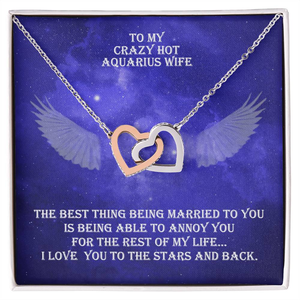 Hot Aquarius Wife Interlocked Hearts Necklace With Personal Message Card And Jewelry Box. Interlocking Hearts Necklace
