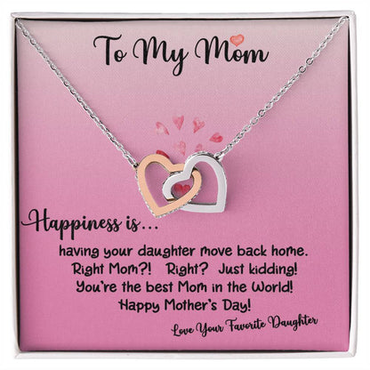 To My Mom Happiness Is Daughter Ilh Necklace Interlocking Hearts Necklace