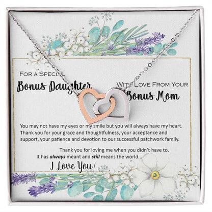 Bonus Daughter From Bonus Mom No Dna But You Have My Heart Interlocking Hearts Necklace