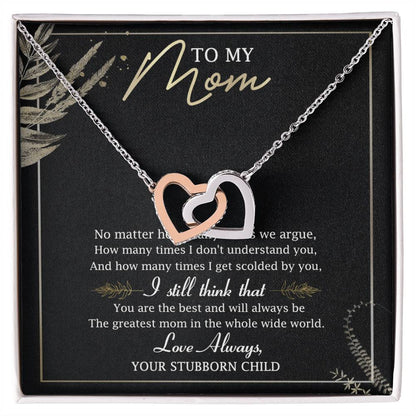 To My Mom Interlocking Hearts Necklace Message Card