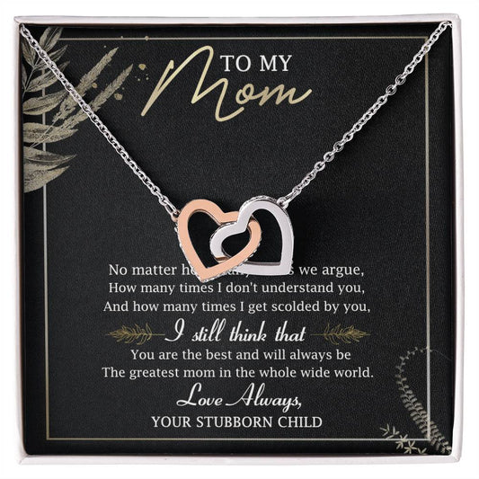 To My Mom Interlocking Hearts Necklace Message Card