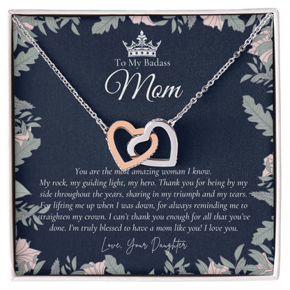 To My Beautiful Mom Necklace Badass Mom Gift Mother’S Day Gift Birthday Gift Gift From Daughter On Wedding Day Interlocking Hearts Necklace