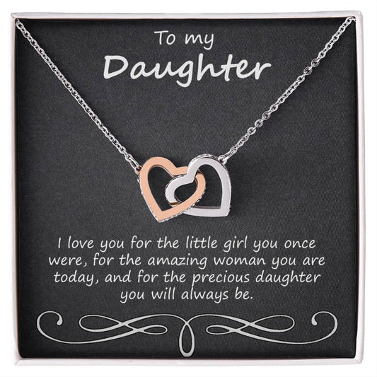 To My Daughter I Love You For The Little Girl You Once Were Interlocking Hearts Necklace