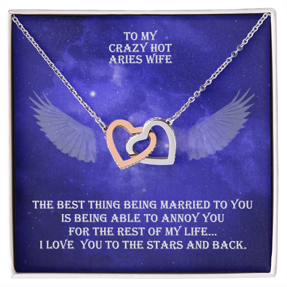 Hot Aries Wife Interlocked Hearts Necklace With Personal Message Card And Jewelry Box. Interlocking Hearts Necklace